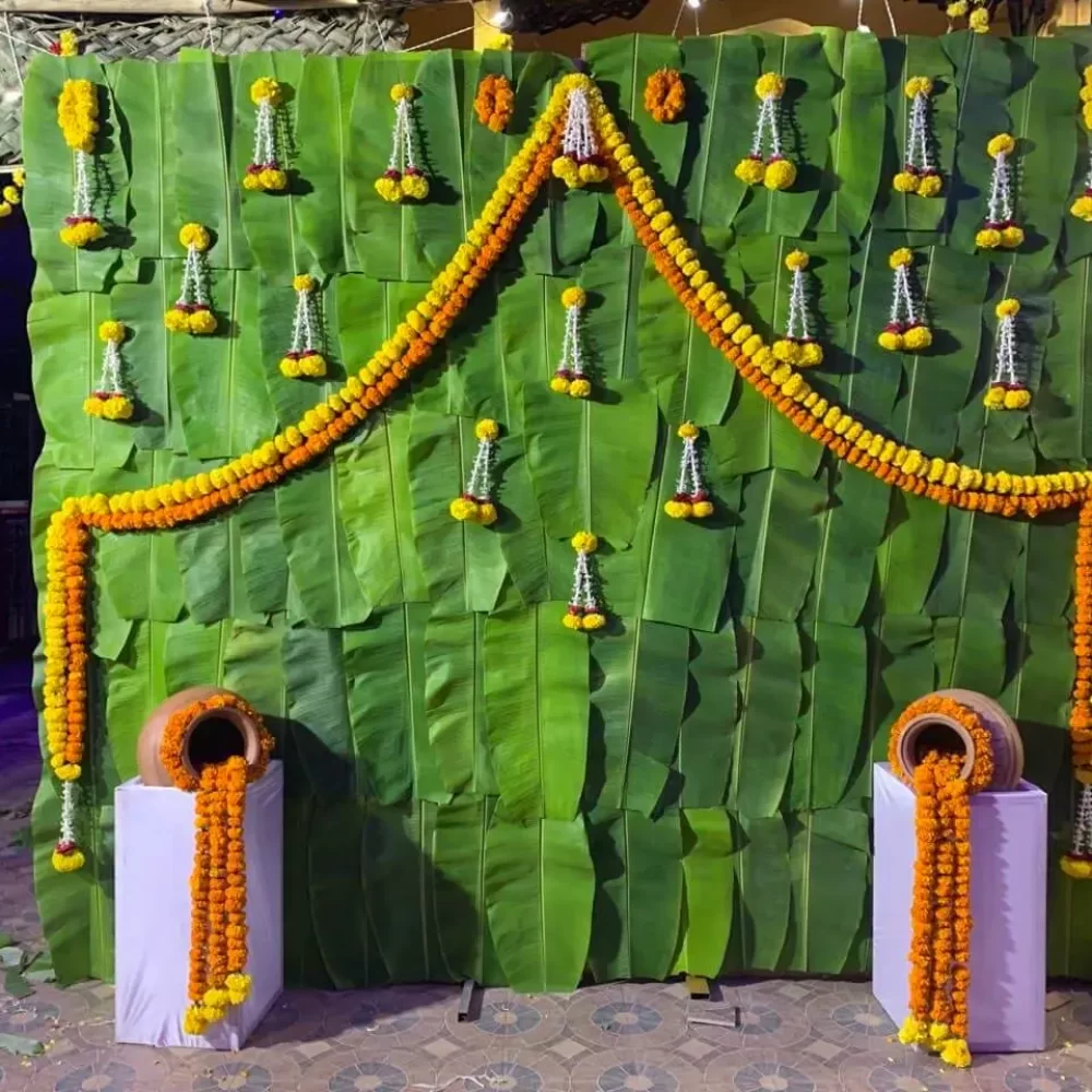 traditional wedding stage with leaf